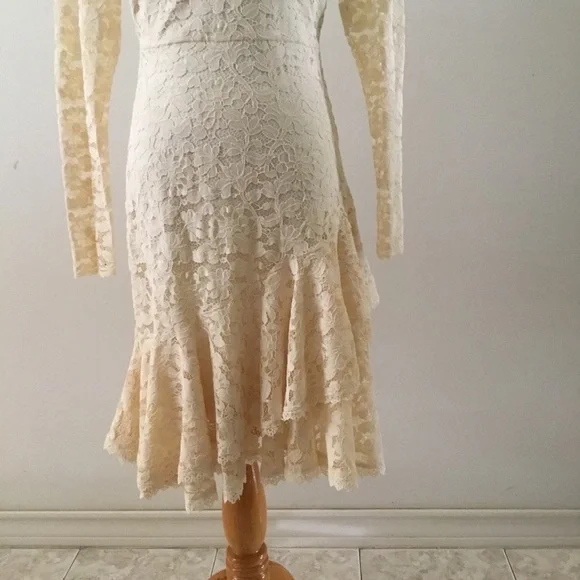 🌹2X HOST PICK🌹TICOSA BEIGE LACE DRESS WITH RUFFLE LAYERED LACE HEM/SZ L - Picture 9 of 14